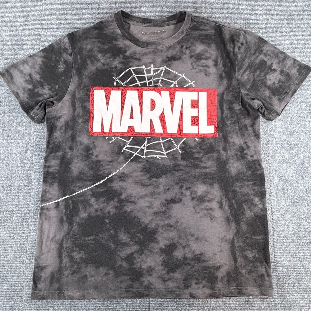 Marvel Spider-Man Tie Dye Graphic T-Shirt Mens Size Large Black Gray Acid Wash